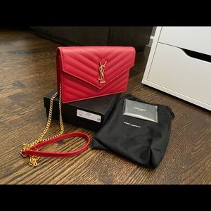 YSL Envelope Wallet On Chain - Red